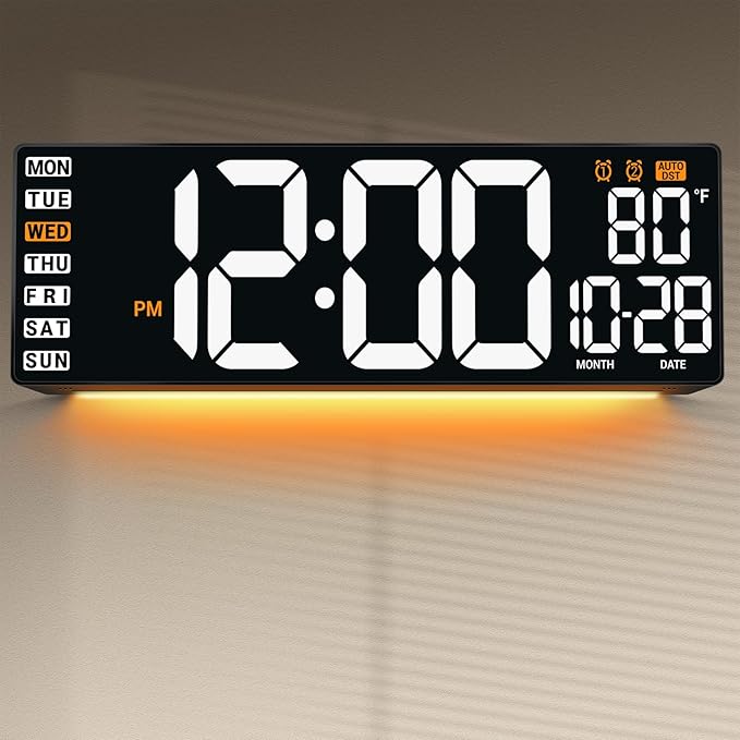 16.5" Large Digital Wall Clock: Wall Mount Decor Clock Large Display for Classroom Dorm Office Game Living Room, House Warming Gifts New Home, Christmas Birthday Gift for Mom Dad Seniors Teen White