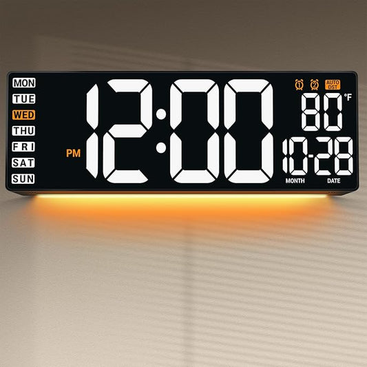 16.5" Large Digital Wall Clock: Wall Mount Decor Clock Large Display for Classroom Dorm Office Game Living Room, House Warming Gifts New Home, Christmas Birthday Gift for Mom Dad Seniors Teen White