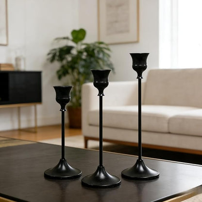 4 Sets(12 Pcs) Candle Stick Holders，Black Metal Taper Candle Holders, Vintage Modern Decorative Centerpiece Candlestick Holders for Table Mantel Wedding Housewarming Gift