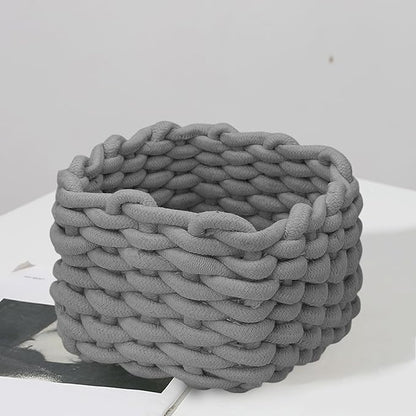 Small Woven Basket, Gray Small Basket Mini Cotton Rope Baskets for Little Items, Square Cute Baskets for Baby Room, Nursery, Bedroom