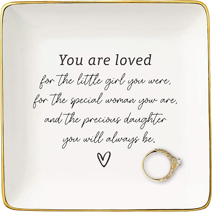 NZY Daughter Gifts from Mom Dad,Birthday Graduation Christmas Gifts for Daughter,Reminder Present,Motivational Encouraging Ceramic Jewelry Tray Present, Trinket Holder Ring Dish-You Are Loved