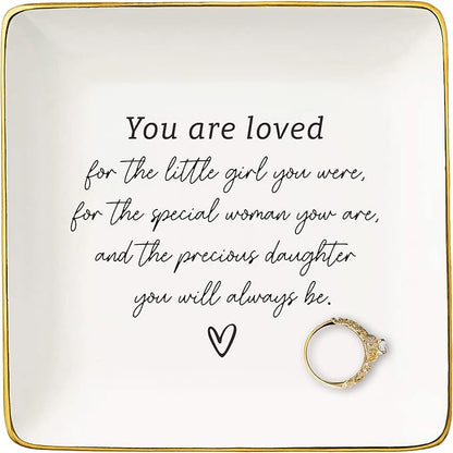 NZY Daughter Gifts from Mom Dad,Birthday Graduation Christmas Gifts for Daughter,Reminder Present,Motivational Encouraging Ceramic Jewelry Tray Present, Trinket Holder Ring Dish-You Are Loved
