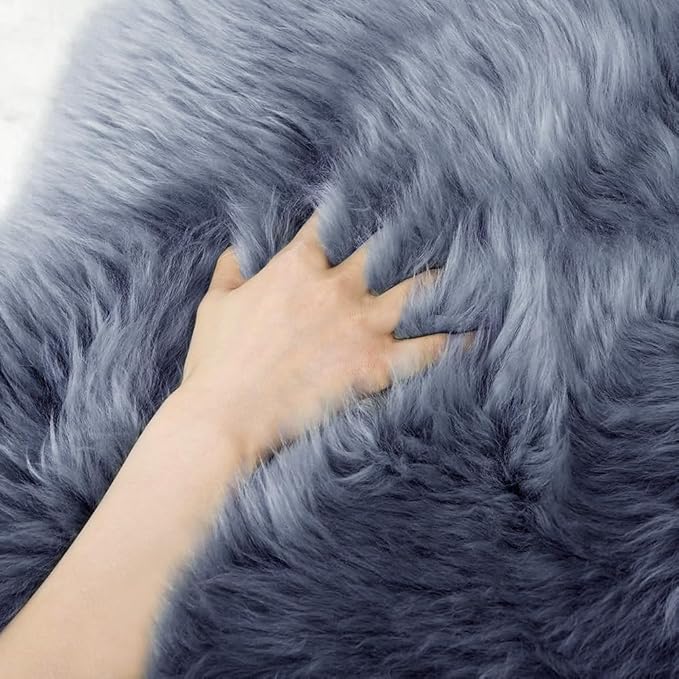 LLB Genuine Sheepskin Area Rug Wool Rug Fur Carpet Fluffy Shaggy Fur Rug for Living Room Kids Bedroom Real Sheepskin Throw Lambskin Rugs Sofa Mat Chair Seat Covers (Carbon Gray, 2 x 6 ft Sheepskin)