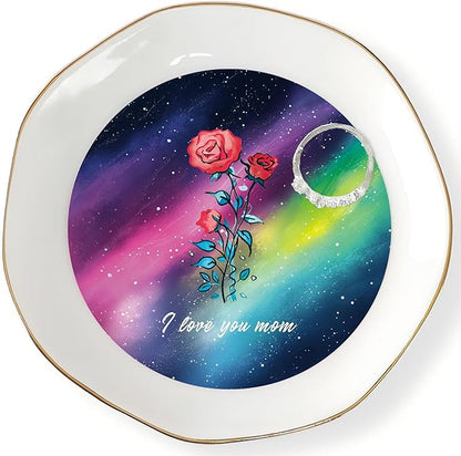 HOME SMILE Jewelry Ring Dish Tray with Dynamic Pattern Shifts for Mom,Unique Mother's Day Gifts,I Love You Mom