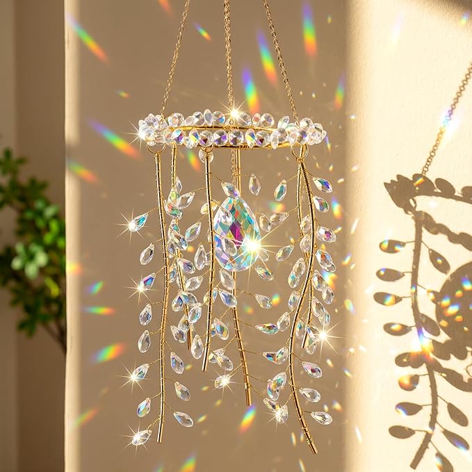 Suncalla 3 Pcs Crystal Suncatchers for Window Hanging Wind Chime Sun Catchers with Crystals Making Rainbow Indoor Outdoor Garden Decor