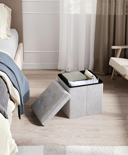 Folding Storage Ottoman Bench, Multi-Functional Ottoman Foot Rest, End of Bed Bench, Storage Chest for Living Room, Bedroom, Hallway, Entryway, Holds Up to 300 lbs (Light Gray, 15 Inches)