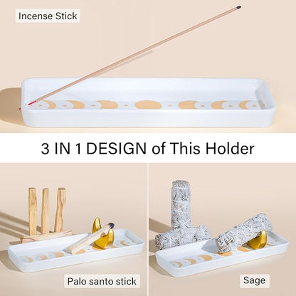 ZenBless Incense Holder Multifunction Incense Burner for Burning Palo Santo,Sage Smudge, Incense Sticks,Handcrafted Ceramic Moon Phase Insence-Stick Holder, Ideal for Spiritual Meditation Yoga Gift