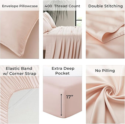 Luxury Bamboo Market | King Size Bed Sheet Set | 100% Viscose Made from Bamboo | Organically Grown | Ultra Soft | Cooling Sheets for Hot Sleepers | 17" Deep Pocket [Vintage Pink]