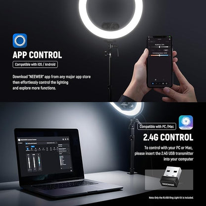 NEEWER RL45B 18" Edge Lit Desk Ring Light for Phone Camera Laptop LED Lighting Kit Phone Holder Desktop Stand Ball Head Mount Video Conference Webcam Recording Zoom Call Streaming Makeup Selfie