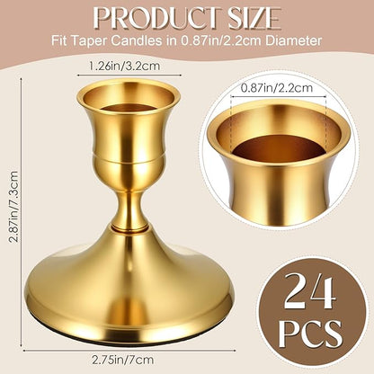 24PCS Brass Gold Taper Candle Holders Set, Vintage Metal Candlestick Holders for Table Centerpiece, Wedding Reception, Festive Christmas Mantel Decoration or Home Decor Gold