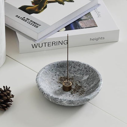 Koville Natural Marble Incense Holder, Incense Holder for Sticks with 9 Holes, Handmade Incense Burner Ash Catcher for Meditation Yoga SPA, Balsam Fir/Palo Santo/Sage/Cone (Grey)