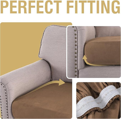 H.VERSAILTEX Suede Couch Cushion Covers Stretch Couch Covers for Sofa Thick Soft Sectional Couch Covers Sofa Covers Washable (2 Piece Loveseat Covers, Mocha)