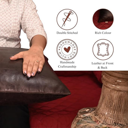 Lambskin Leather Pillow Cover - Sofa Cushion Case - Decorative Throw Covers for Living Room & Bedroom, 18x18 Inches - Dark Brown Crunch Plain Pack of 1