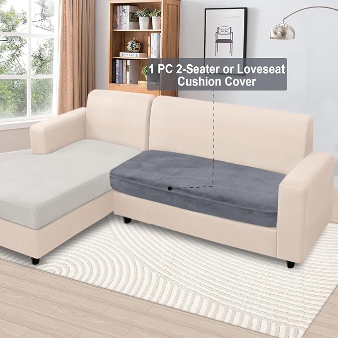 NAISI Couch Cushion Covers 1 Piece Velvet Stretch Loveseat Cover or 2 Seat Sofa Cover Soft Individual Couch Covers for Sectional Sofa(1 PC for 2-Seat Cushion or Loveseat,Dark Grey)