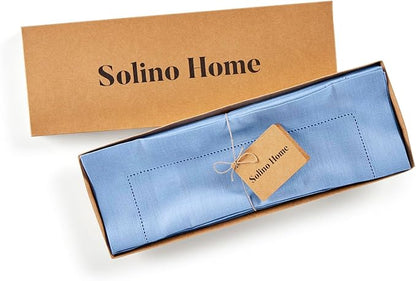 Solino Home Linen Cloth Placemats Set of 4-100% Pure Linen Hemstitch Cornflower Blue Placemats 14 x 19 Inch - Classic Hemstitch Table Place Mats for Holiday, New Year