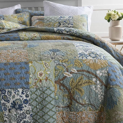 Cotton Bedspread Quilt Sets Reversible Bedding Coverlet Sets,3 Pieces Green Rustic Vintage Paisley Patchwork Bedspread, King Size