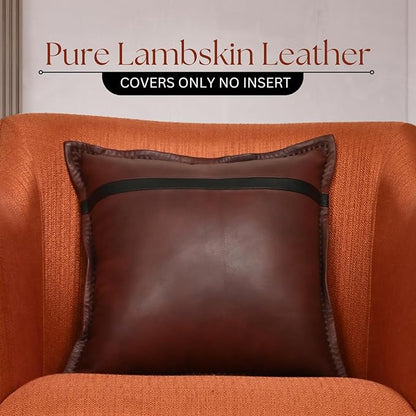 LL LEATHER LOVERS Genuine Lambskin Leather Pillow Cover, 22x22 Inch Case for Lumbar Throw Couch Pillows, Thick & Soft Cushion Covers for Sofa Bed Home Décor (Dark Brown & Black Box Pack of 2)
