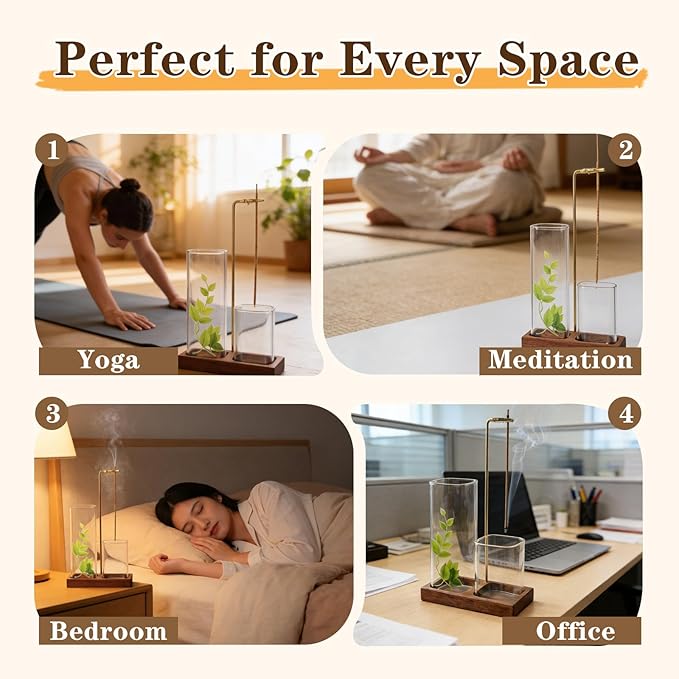 Incense Holder for Sticks, Incense Burner with Glass Ash Catcher, Incense Sticks Storage and Anti-Ash Flying, for Yoga Spa Meditation Home Decor Office