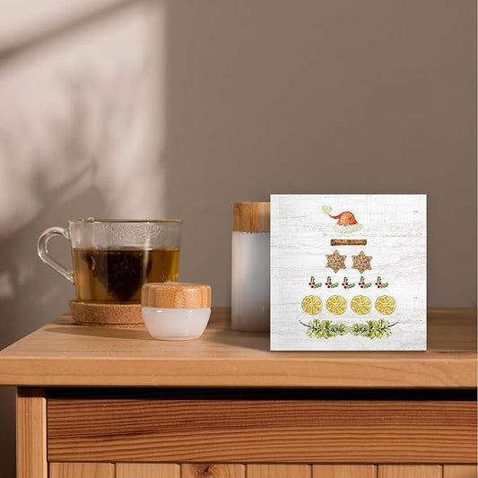 Christmas Santa Tree Wood Box Sign Desk Decor, Unique Wooden Block Sign Decorations for Home Room Wall Tabletop Shelf Decor, 5X5 Inch