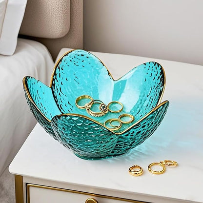 Small Jewelry Tray Dish for Women, Green Glass Jewelry Dish Trinket Tray, Flower Ring Dish Engagement Gift, Crystal Ring Holder Dish, Bathroom Jewlery Plate Dish, Jewelry Bowl for Earrings