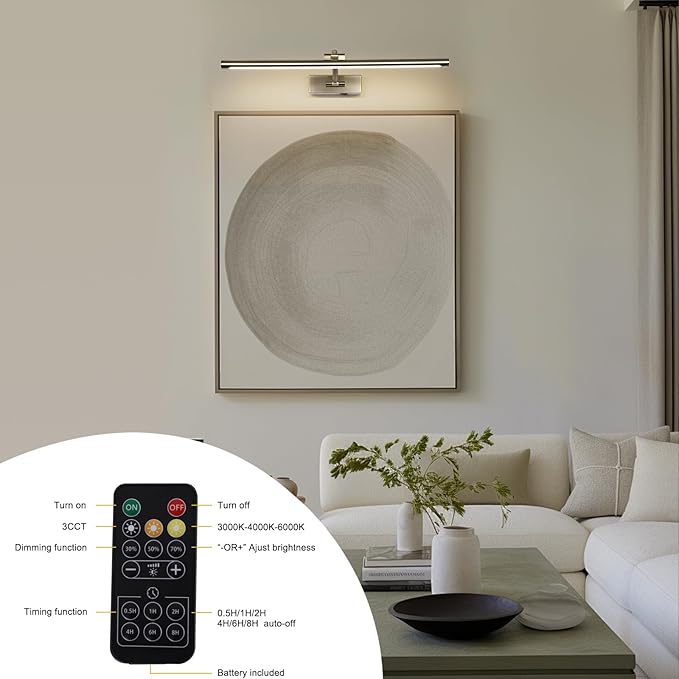 Antique Bronze LED Wireless Picture Lights for Wall Rechargeable, Battery Operated Art Light for Paintings, 3CCT Dimmable, 23.6 inch with Remote, Rotatable Gallery Light for Pictures Display