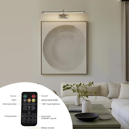 Antique Bronze LED Wireless Picture Lights for Wall Rechargeable, Battery Operated Art Light for Paintings, 3CCT Dimmable, 23.6 inch with Remote, Rotatable Gallery Light for Pictures Display
