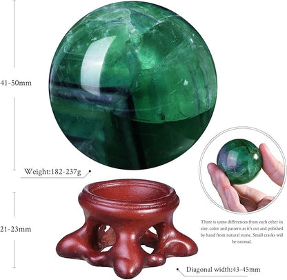 Nupuyai Natural Green Flourite Crystal Ball with Resin Stand, Healing Crystal Sphere for Home Decor 1.61"-1.97"(41mm-50mm)