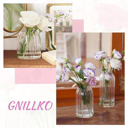 Bud Vases in Bulk Set of 6, Glass Small Vases for Flowers, Modern Cylinder Ribbed Vases for Wedding Centerpiece, Living Room Decorative, Home Decor