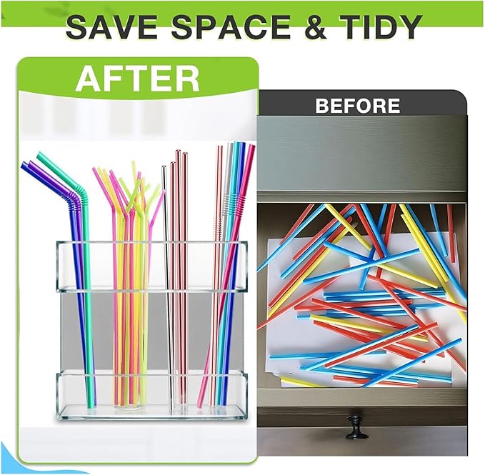 Straw Holder For Cabinet With Double Sided Adhesive Tape Reusable Cabinet,Straw Organizer For Cabinet, Fridge And Kitchen Counter(Transparent)