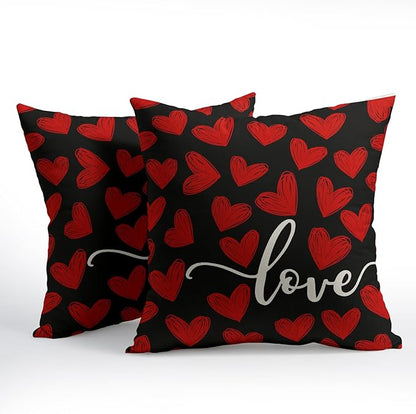 Valentines Day Pillow Covers 24x24 Set of 2 Black Heart Throw Pillow Covers Love Pillowcase Linen Decoration Farmhouse Holiday Cozy Soft Cushion Case Couch for Indoor Outdoor Home Decor