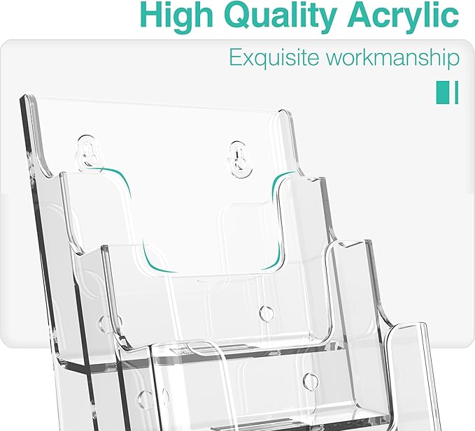 Brochure Holder 6x9 Inch 4 Tier Acrylic Literature Holders Clear Plastic Flyer Display Stand Countertop Use or Wall Mount Pamphlet Holder Organizer for Office, Lobby, Hotel, Trade Show, 2 Pack
