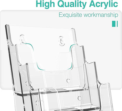 Brochure Holder 6x8 Inch 3 Tier Acrylic Literature Holders Clear Plastic Flyer Display Stand Countertop Use or Wall Mount Pamphlet Holder Organizer for Office, Lobby, Hotel, Trade Show, 1 Pack