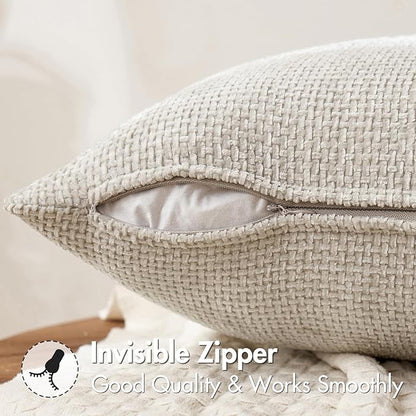 MIULEE Pack of 2 Christmas Couch Throw Pillow Covers 20x20 Inch Neutral Beige Modern Boho Accent Decorative Pillow Covers Soft Chenille Farmhouse Cushion Covers for Home Decor Bed Sofa Living Room