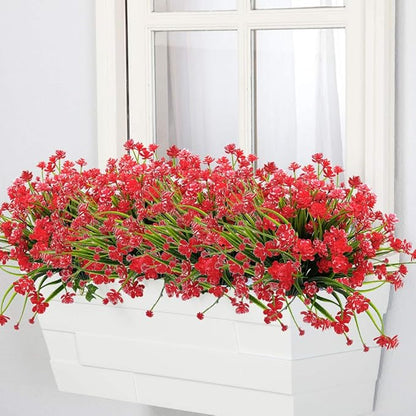 Artificial Flowers, 20 Bundles Outdoor Fake Flowers for Decoration UV Resistant Faux Plastic Plants Garden Porch Window Box Décor(Red)