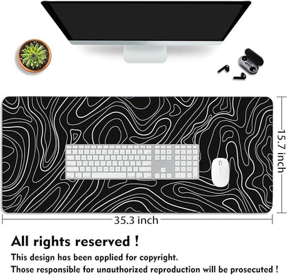 Topographic Mouse Pad Large, Gaming Mouse Pad, XXL Mousepad, Keyboard and Mouse Pad, Desk Mat, 35.3 x 15.7 in, Minimalist Contour for Office