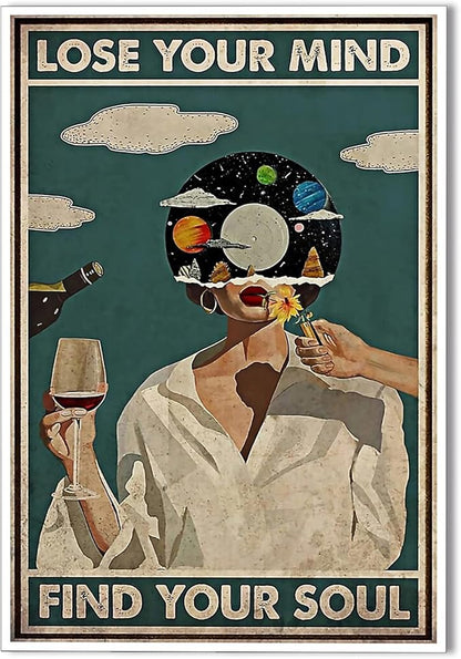YuzhongART Vintage Lose Your Mind Find Your Soul Poster Mental Health Quote Canvas Wall Art Posters Cool Unique Music Girl Print Painting Abstract Wall Decor for Bedroom Bathroom 24x36in Unframed