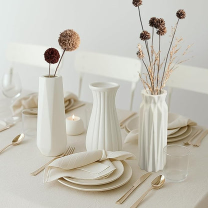 Ruckae 8 Inch Matte Ceramic Vases Set of 3 White Unglazed Vase Vintage Flower Vases for Wedding Dinner Table Party Office Centerpieces