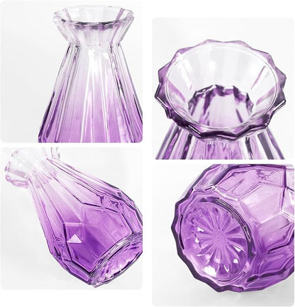 Amethyst Purple Ombré Glass Bud Vases Set of 12, Vintage Small Flower Vases for Centerpiece, Boho Wedding, Party, Baby Shower, Embossed Assorted Tiny Vase Bulk for Table, Mantel, Home Decor