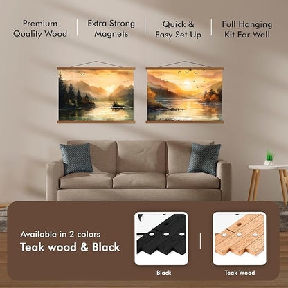 Travelization Magnetic Poster Hanger 30” Poster Frame with Strong Magnets, Complete Hanging Kit for Posters, Art, Maps, and More, Fits 30x20, 30x30, 30x40, and 30x48, Teak Wood