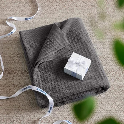 Bedsure Gentlesoft 100% Cotton Blanket King Size for Bed - Breathable and Soft, Thick Cozy Waffle Weave Christmas Blanket Gift for Women, Dark Grey, 104x90 inches