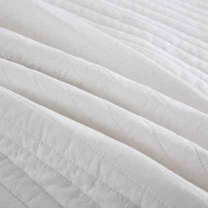 MarCielo 3-Piece 100% Cotton White Striped Quilt Set with Botanical Edge Embroidery TC(Sakura White,King(106" X 98"))