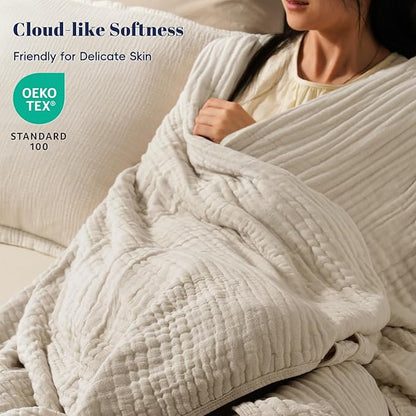 PHF Cooling Muslin Blanket King Size 104"x80", 6-Layer Lightweight Gauze Blanket Made from 35% Rayon Derived from Bamboo & 65% Cotton, Breathable & Ultra Soft Cozy for Hot Sleepers, French Oak
