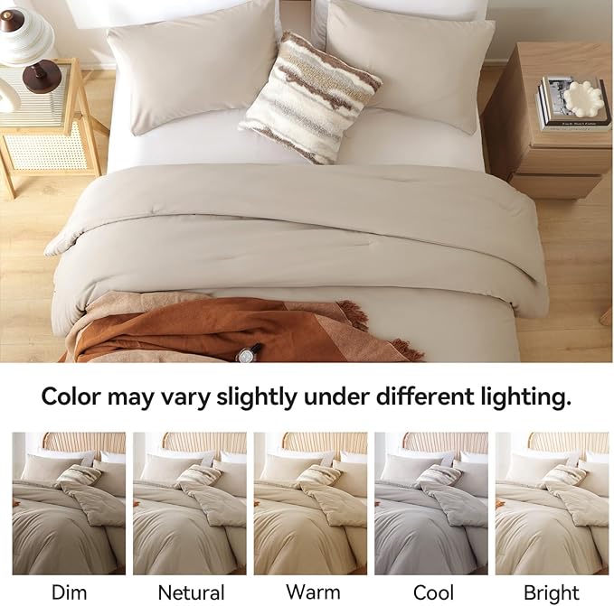 ROSGONIA Oversized King Comforter Light Khaki, 3pcs (1 Boho Comforter & 2 Pillowcases) Lightweight Oversized King Size Comforter Sets Bedding Blanket