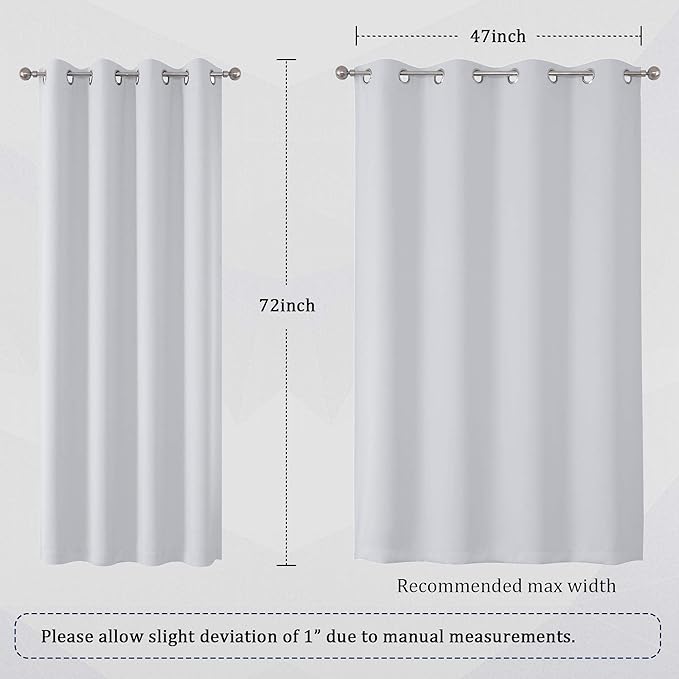 DUALIFE Greyish White Bedroom Curtains with Grommet 72 Inch Length White Curtains Panels for Kids Bedroom Thermal Insulated Room Darkening Window Drapes for Living Room 52x72 Inches Long,2 Panels