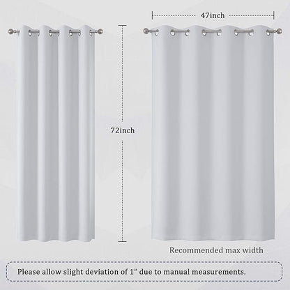 DUALIFE Greyish White Bedroom Curtains with Grommet 72 Inch Length White Curtains Panels for Kids Bedroom Thermal Insulated Room Darkening Window Drapes for Living Room 52x72 Inches Long,2 Panels