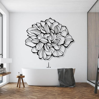 Metal Flower Wall Art, Flower of Life Metal Line Art Wall Decor, Metal Flower Wall Decor, Abstract Wall Decor, Metal Flowers, Home Decoration, Housewarming Gift, Gift for Her (45"W x 39"H / 115 x 99 cm, silver)