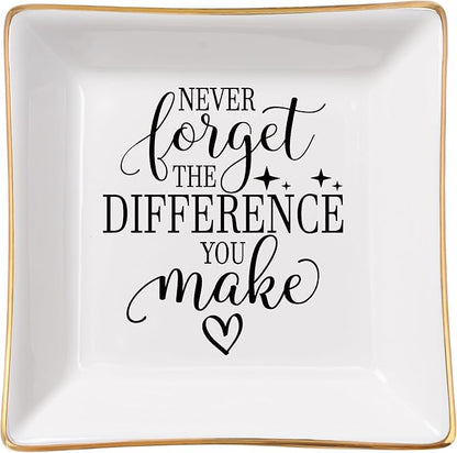 Thank You Gifts for Women Coworker Nurse Teacher Employee Appreciation Gift, Goodbye Farewell Going Away Retirement Gift for Woman Boss - Never Forget The Difference You Make Jewelry Dish