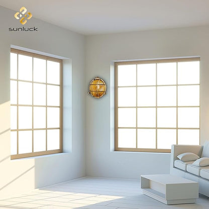 Sunluck Brass Bulkhead Light Grid Round Nautical Wall Lampshade,Ceiling Mount,Sauna Light Waterproof IP54,Rust Resistant,Decoration Cafe,Bar,Porches,Patios,Restaurants