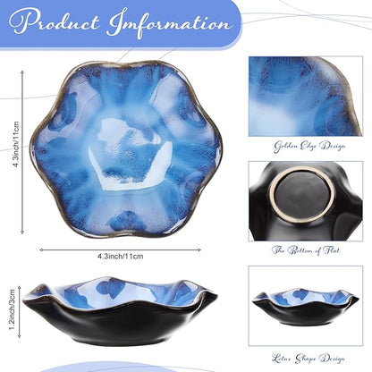 8 Pcs Ceramic Trinket Dish Lotus Leaf Jewelry Tray Small Ring Dish for Earrings, Rings, Jewelry Holder, Key Bowl(Blue)