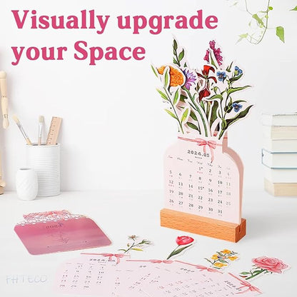 2026 Small Desk Calendar Bloomy Flower Calendar Stand up Desk Calendar Office Calendar Christamas Gifts New Year Gifts (Wild Flowers)
